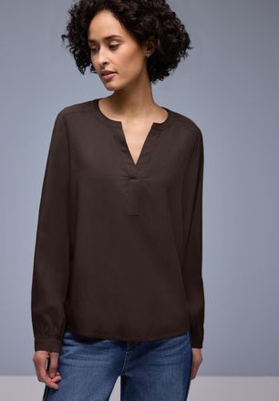 Street One Langarmbluse STREET ONE, Damen, Gr. 44, molten earth, Web, Obermaterial: 100% Viskose, unifarben, l&auml;ssig geschnitten h&uuml;ftbedeckend, V-Ausschnitt, 1-Kn