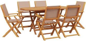 vidaXL Set De Comedor De Jard&iacute;n 7 Pzas Tela Madera Maciza Gris Taupe Vidaxl