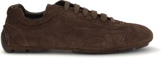 Prada Mens Sneakers Monte Carlo Re-Edition Dark Brown Suede Lamb Leather Lace-Up Shoes Flat