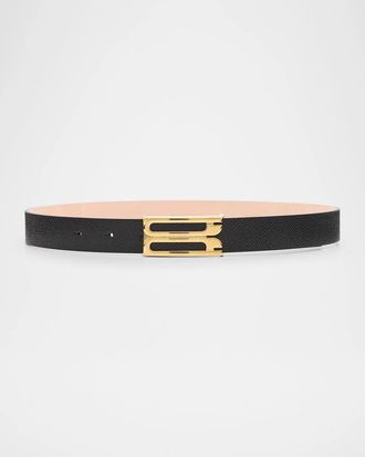 Victoria Beckham Dorian Frame Belt in Croc-Embossed Leather