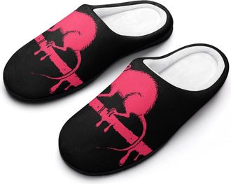 Generic Angry Rat Mens House Slippers Memory Foam Washable Cotton Slip on Home Shoes