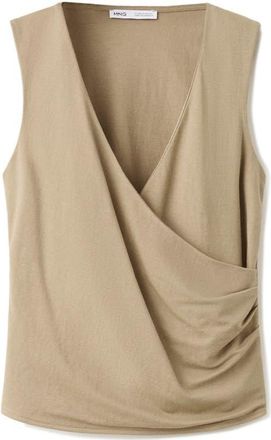 Mango Ruched Faux Wrap Top in Medium Brown at Nordstrom, Size Small