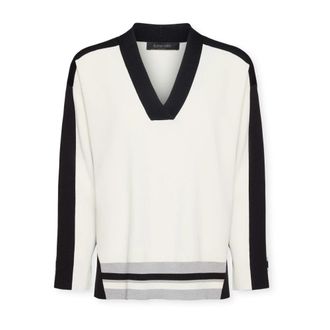 Elena Miro Viscose Blend Colour Block Jumper - Dames - V-hals truien - Wit - S - Nylon - Truien & Vesten