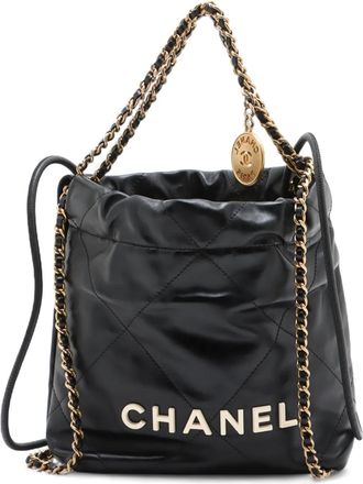 Chanel 2021-2025 Mini Shiny Calfskin 22 Handbag satchel - Nero