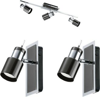 Loops Ceiling Spot Light & 2x Matching Wall Lights Black Nickel Adjustable Shade
