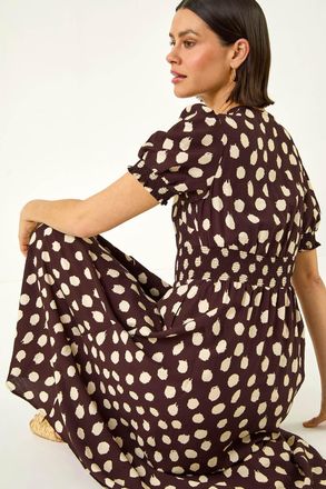 Roman Spot Print Button Midi Dress