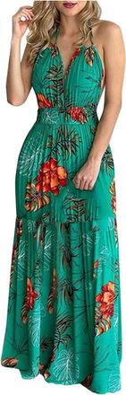 Generic MKIUHNJ Dress Festive Maxi Dress Womens Summer Boho Beach Women Clothing Attractive Print Maxi Sleeveless Sleeveless Tropical Dress Women Dress Ladies