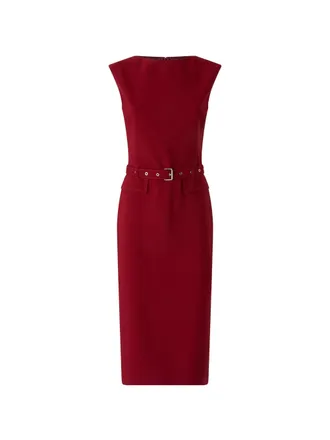 Pinko Fitted Red Crepe Midi Dress with Matching Belt