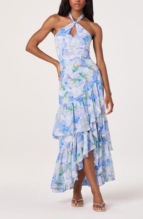 ASTR the Label Bethina Floral Halter Neck High-Low Dress in Purple Floral at Nordstrom, Size X-Small