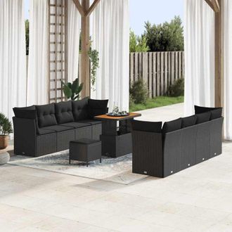 vidaXL Conjunto De Sof&aacute; De Jard&iacute;n 11 Pcs Negro Rat&aacute;n Sint&eacute;tico Vidaxl
