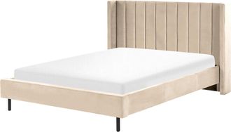 Beliani Beliani - Cama Con Somier De Terciopelo Beige 160 X 200 Cm Listones Moderno Villette