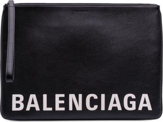 Balenciaga Pre-owned Womens Leather Ville Logo Clutch - Black - One Size