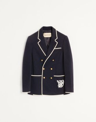 Valentino Giacca Doppiopetto In Lana Con Patch Vg Uomo NOTTE 46