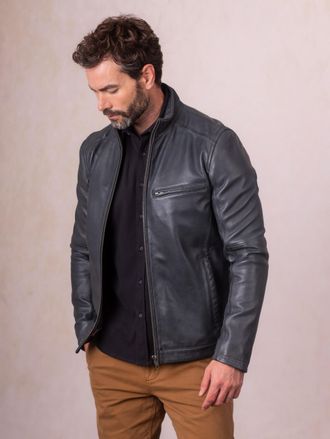 Lakeland Leather Mens Penton Jacket in Graphite Blue