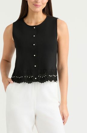 Ellen Tracy Womens Sweater Knit Vest with Pearl Detailing