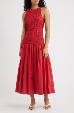 Faithfull The Brand Sanchia Shirred Drop Waist Midi Dress in Chilli at Nordstrom, Size X-Small