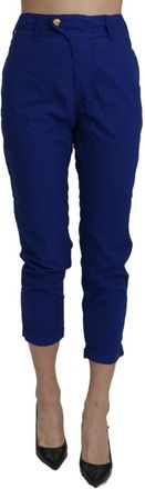 Cycle Katoenen Koninklijk Blauw Hoge Taille Skinny Cropped Broekbroek