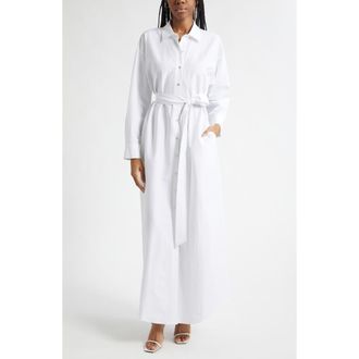 L'agence Ridley Tie Waist Long Sleeve Maxi Shirtdress in White at Nordstrom, Size X-Large