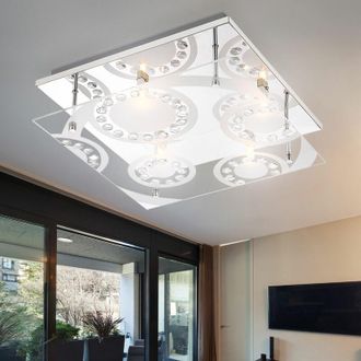 ETC Shop Plafoniera led lampada in cristallo lampada da soffitto in vetro luce soggiorno, decoro in cristallo 4 fiamme vetro cromato cristalli K5, 4x 3W 280lm