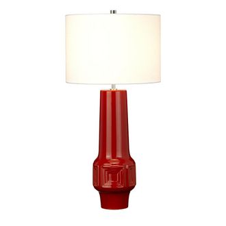 Loops Table Lamp-Red Geometric Shape-White Faux Linen Cylinder Shade-LED E27 60W in White