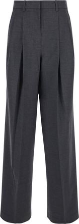 Theory Grey High-waist Pants With Pences In Stretch Wool Woman