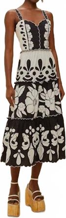 Farm Rio Summer Cutwork Dress In Black And White