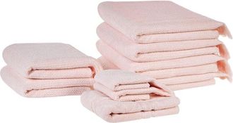 Beliani Beliani - Conjunto De 9 Toallas De Algod&oacute;n Rosa Pastel Rizo Textura Borlas Ba&ntilde;o Atiu