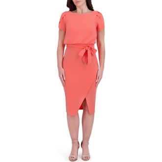 Kensie Plyr Tie Waist Midi Dress in Coral at Nordstrom Rack, Size 14