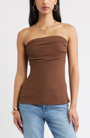 Open Edit Puckered Crepe Bandeau Top in Brown Terra at Nordstrom, Size Xx-Small
