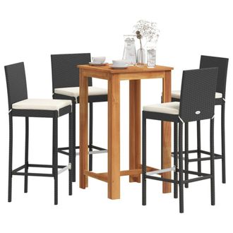Berkfield Home 5 Piece Garden Bar Set Black Solid Wood Acacia & Poly Rattan