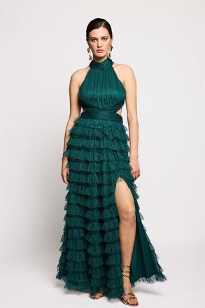 Beauut Ruffle Maxi Halter Neck Dress in Emerald Green at Nordstrom, Size 12