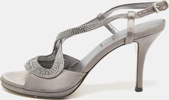 Loriblu Grey Satin Crystal Embellished Ankle Strap Sandals
