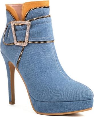 Generic Womens Fashion Platform Round Toe Stiletto Heel Ankle Boots Side Zipper Warm Winter Party Casual Dress Shoes (5.5,Denim Blue)