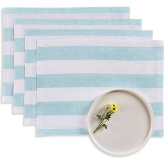 Solino Home Linen Placemats - Cabana Stripe, 14 x 19 in Aqua And White at Nordstrom, Size Medium