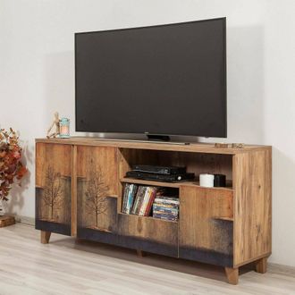 Dmora Mueble Tv Bucarest, Un Caj&oacute;n, 6 Estantes, Puerta Abatible, 160x45x76h Cm Roble Marr&oacute;n