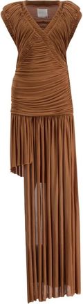 CHRISTOPHER ESBER Theron Geplooide Maxidress - Dames - Feestkleedjes - Bruin - XS - Polyester - Kleedjes