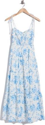 Wayf Tiered Tie Strap Dress in Blue Toile Roses at Nordstrom Rack, Size X-Large