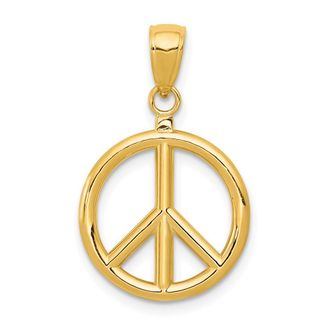Diamond2Deal 14k Gold 3-D Polished Peace Sign Charm Pendant