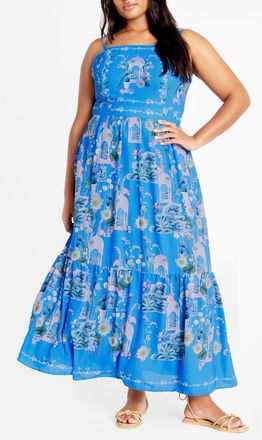 City Chic Molly Floral Midi Sundress in Blue at Nordstrom, Size Xs