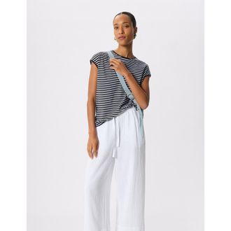 Whistles Stripe Cap Sleeve T-Shirt in Navy/multi at Nordstrom, Size X-Small