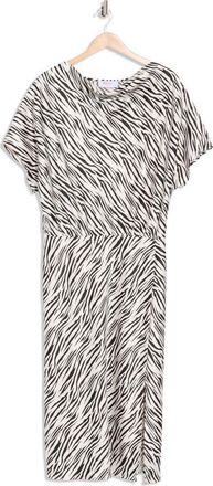 Renee C Zebra Print Short Sleeve Satin Midi Dress in Ivory at Nordstrom Rack, Size 3 X