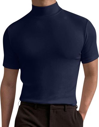 Generic Mens Short Sleeve Mock Turtleneck Tops - Stretch Thermal Sweater Slim Fit Pullover, Casual Basic Undershirts for Daily Wear, Layering and Transitional