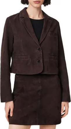AllSaints Apton Leather Blazer in Bitter Brown at Nordstrom, Size 4