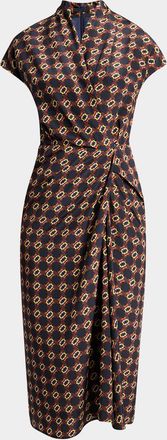 Dries Van Noten Dilian Geo-Print Draped Wrap Midi Dress
