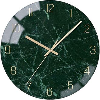 OEM Reloj De Pared De Cristal, Silencioso, Sin Tictac, Redondo, De Cuarzo, A Pilas, De 30 Cm (12 Pulgadas) - Verde Oscuro