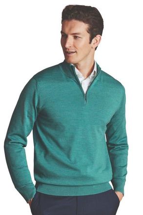 CHARLES TYRWHITT Pure Merino Zip Neck Sweater in Aqua Green at Nordstrom, Size Small