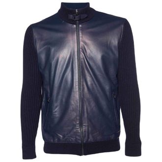 Ferragamo Leather & Wool Knit Zip Front Jacket
