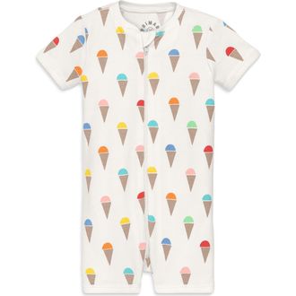 primary Baby Organic Zip Shortie In Rainbow Scoops in Ivory Rainbow Ice Cream Cones at Nordstrom, Size Newborn