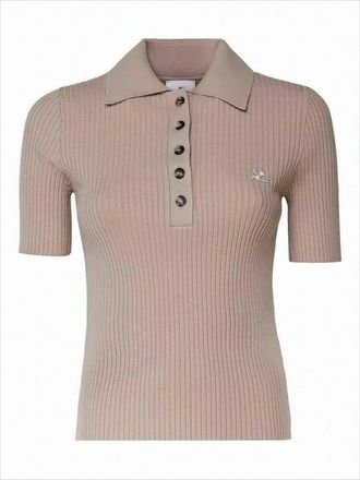 Courrèges Ribbed Polo Collar Knit Sweater With Button Placket