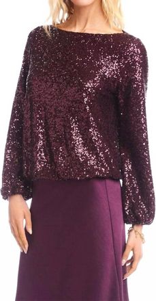 Karen Kane Sequence Boatneck Top In Eggplant